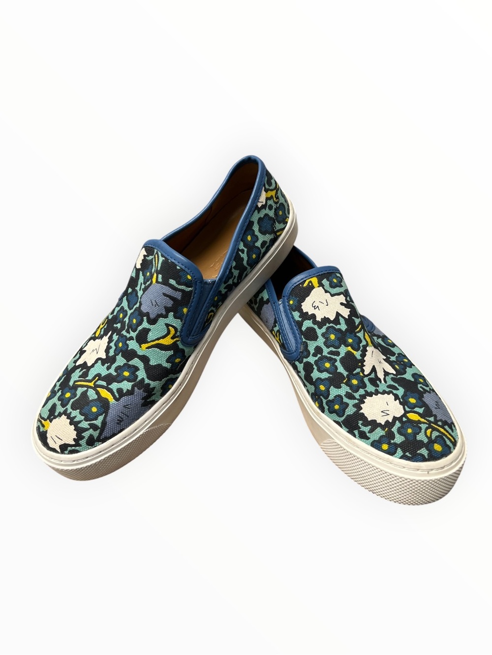 Coach Cameron Floral Canvas Slip-On Sneakers Blue Green Size 7.5